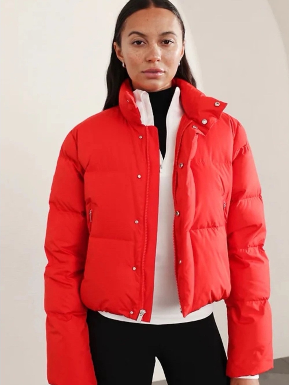 Athleta Summit Cropped Down Puffer Jacket Cardinal Red Medium  Outdoors